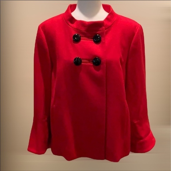 Loft Double Breasted Coat Black Buttons Red L - Picture 1 of 7